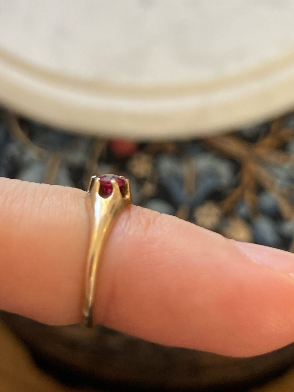 Antique Victorian Old Cut Ruby Paste Belcher Ring, Loeb & Co. 1896, Tiny Size - Picture 15 of 16